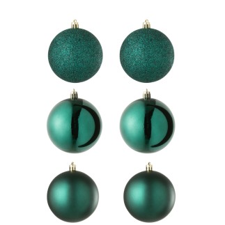 Boite de 6 boules de Noël en plastique vert D.8 cm