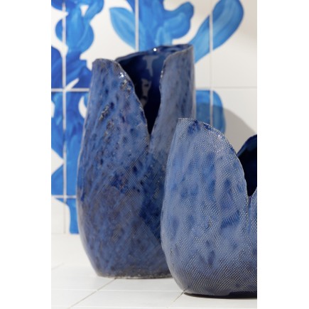Jarrón de cerámica azul 24 x 24 x 46 cm