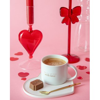 Tasse avec soucoupe coeur et cuillère en porcelaine blanche 18x14x6cm