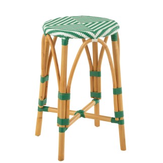 Sgabello da bar in rattan beige e verde 38x38x65 cm