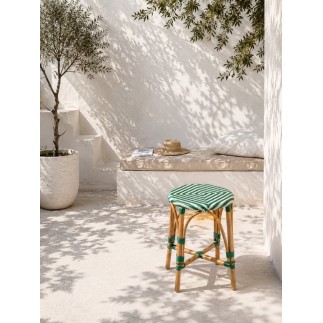 Taburete de bar de ratán beige y verde, 38 x 38 x 65 cm