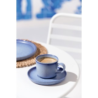 Taza con platillo de cerámica azul 9 x 9 x 7,5 cm