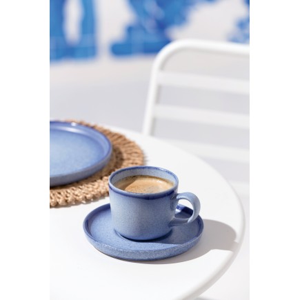 Tasse avec soucoupe en céramique bleu 9x9x7.5 cm