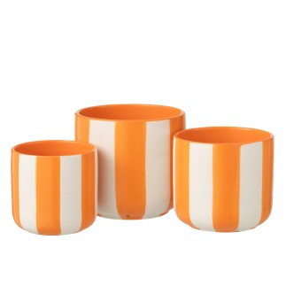 Cache-pot rayé en céramique orange et blanc 15x14x14 cm