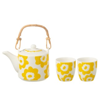 Set théière et 2 mugs en céramique jaune 600ml