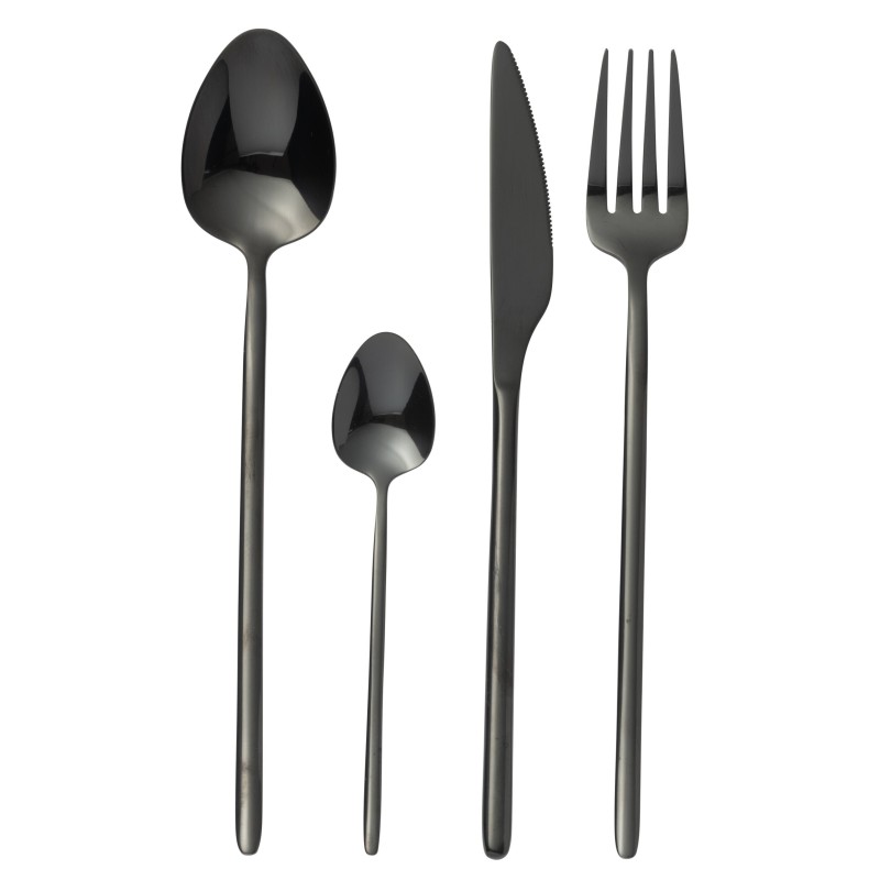 Conjunto de 24 talheres em aço inoxidável preto brilhante Conjunto de 24 talheres em aço inoxidável preto brilhante