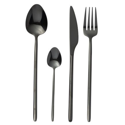 Conjunto de 24 talheres em aço inoxidável preto brilhante
