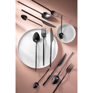 Conjunto de 24 talheres em aço inoxidável preto brilhante