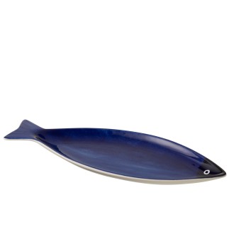 Prato de peixe em porcelana azul 42,5 x 17 x 3 cm