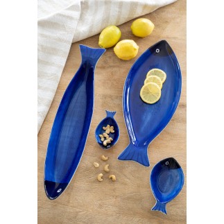 Plato con forma de pez de porcelana azul 42,5 x 17 x 3 cm