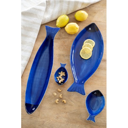 Plato con forma de pez de porcelana azul 42,5 x 17 x 3 cm