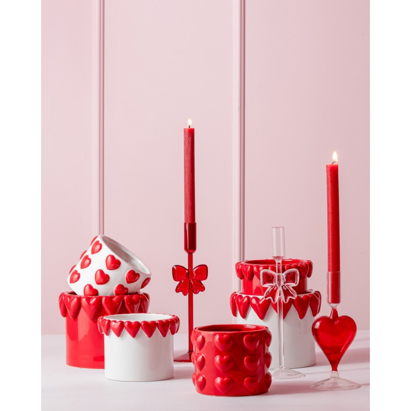 Bougeoir en verre transparent et rouge 9x9x20,5 cm Bougeoir en verre transparent et rouge 9x9x20,5 cm