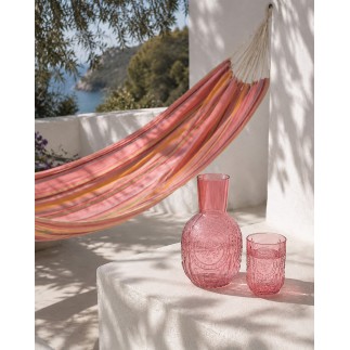 Caraffa e bicchiere in vetro fucsia 11x11x21,5 cm