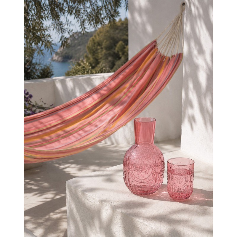 Caraffa e bicchiere in vetro fucsia 11x11x21,5 cm Caraffa e bicchiere in vetro fucsia 11x11x21,5 cm