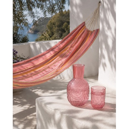 Caraffa e bicchiere in vetro fucsia 11x11x21,5 cm