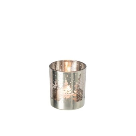 Porte-bougie en verre argenté 7x7x8 cm
