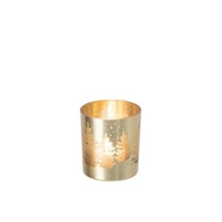 Portavelas de vidro dourado 7x7x8 cm