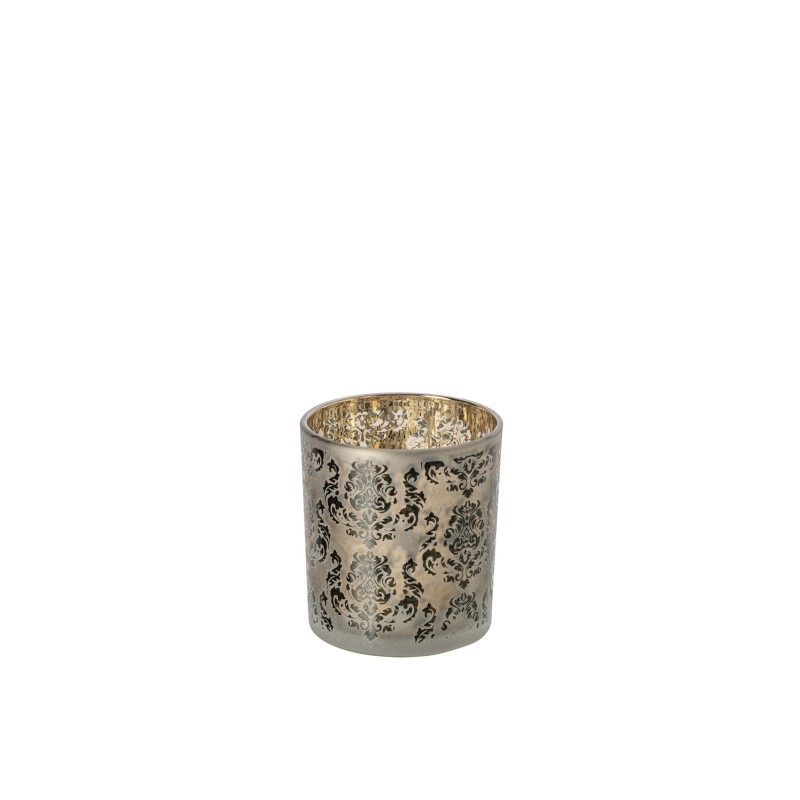 Castiçal de vidro em tons de cáqui e dourado, 7,3 x 7,3 x 8 cm Castiçal de vidro em tons de cáqui e dourado, 7,3 x 7,3 x 8 cm