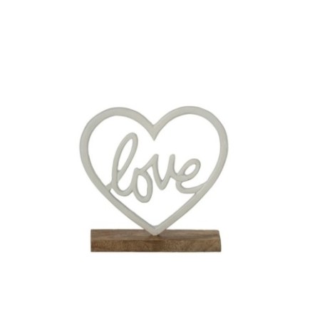 Cœur en aluminium blanc et bois naturel 20,5x20,5x5 cm