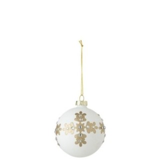 Bola de Natal em vidro branco e dourado, 8x8x8 cm