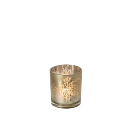 Bougeoir en verre taupe 7x7x8 cm