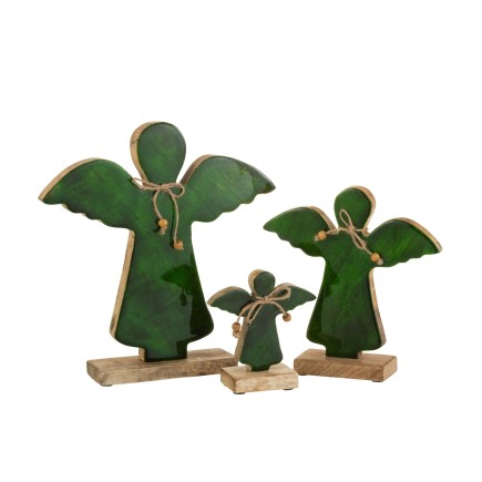 Angelo su base in legno verde 28x26x5 cm