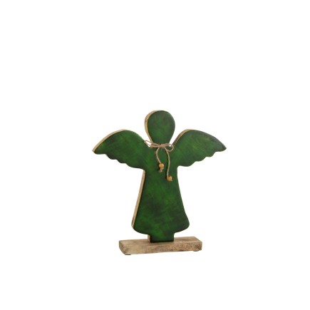 Angelo su base in legno verde 28x26x5 cm