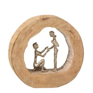 Pareja de personajes en un círculo de madera de mango natural de 28x6x27cm