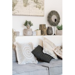 Coussin carré avec cercle en coton blanc et beige 49x49cm