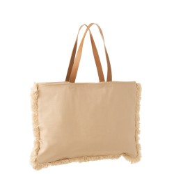Sac de plage avec bord en coton beige et blanc