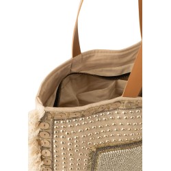 Sac de plage avec bord en coton beige et blanc