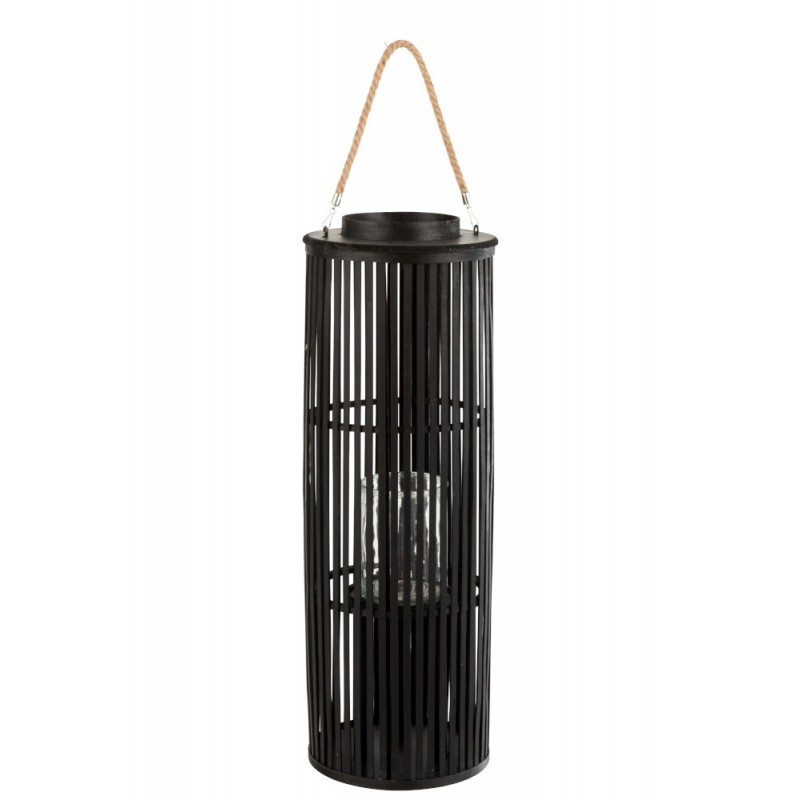 Lanterne cylindrique en bois noir 25x13x80 cm