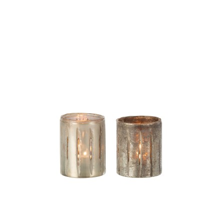 Set de 2 photophores en verre argent 9x9x11.5 cm