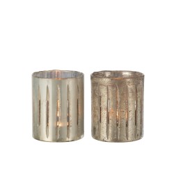 Set de 2 photophores en verre argent 13x13x15.5 cm