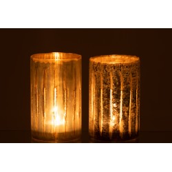 Set de 2 photophores en verre argent 13x13x20 cm