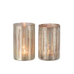 Set de 2 photophores en verre argent 13x13x20 cm