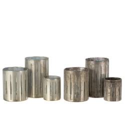 Set de 2 photophores en verre argent 13x13x20 cm