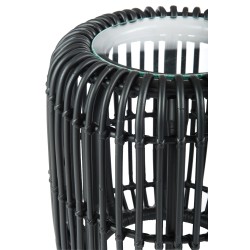 Mesa auxiliar redondo mimbre/vidrio negro mate