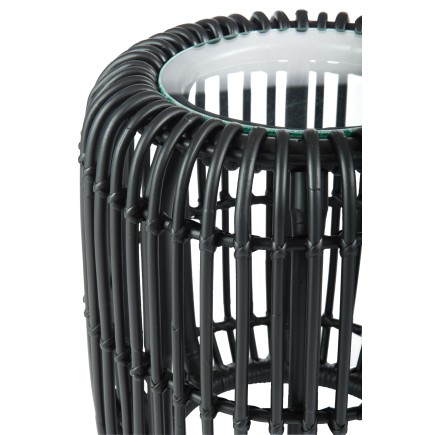 Mesa auxiliar redondo mimbre/vidrio negro mate