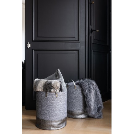 Coussin avec floches en coton velours gris 43x43cm