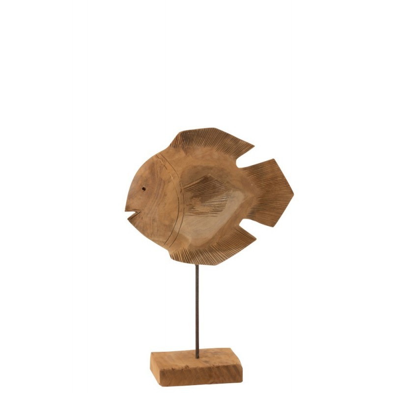 Poisson sur pied en bois naturel 31x10x45 cm