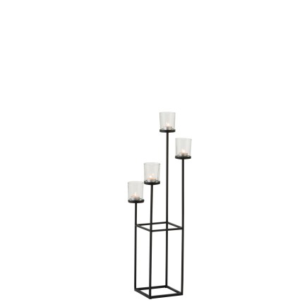 4 candelabros solidarios de vidrio y metal negro 22x22x77 cm