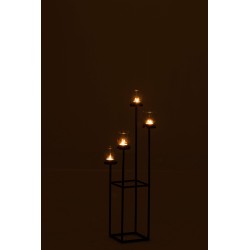4 bougeoirs solidaires en verre et métal noir 22x22x77 cm