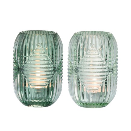 Set de 2 photophores en verre vert menthe 9x9x13 cm