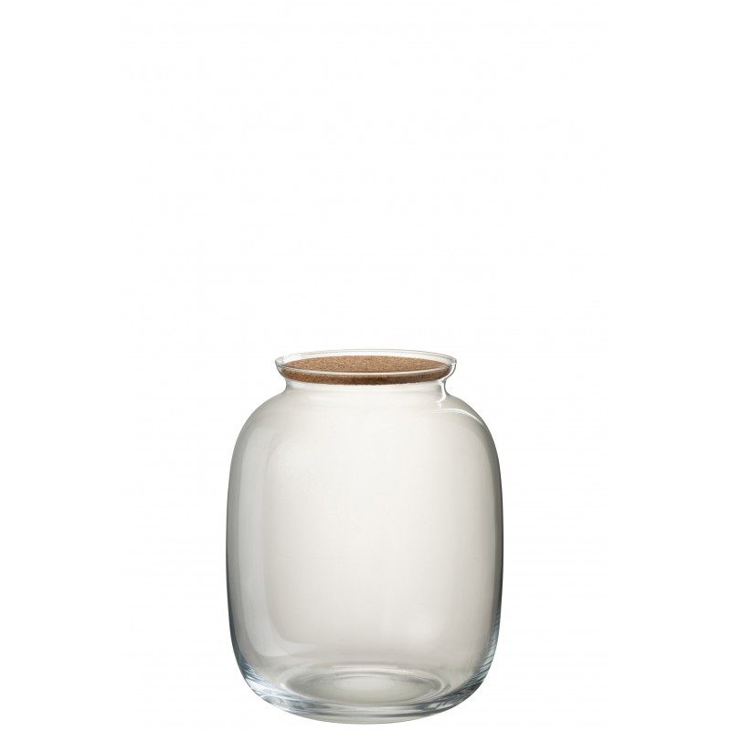 Pot décoratif avec couvercle liège en verre transparent H31cm