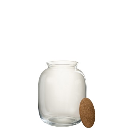 Pot décoratif avec couvercle liège en verre transparent H31cm