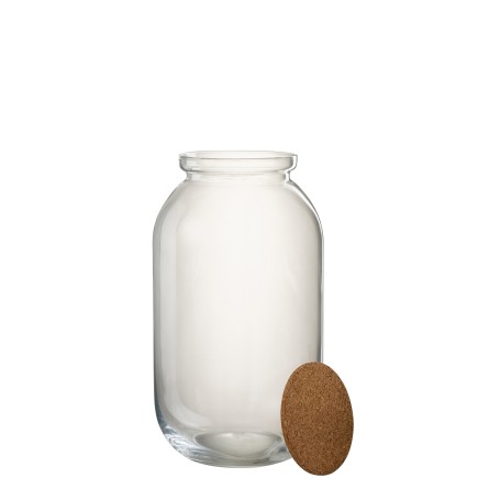 Pot décoratif avec couvercle liège en verre transparent H41cm