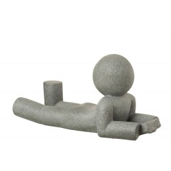 Figurine P'tit Maurice en position couché avec livre de couleur grise
