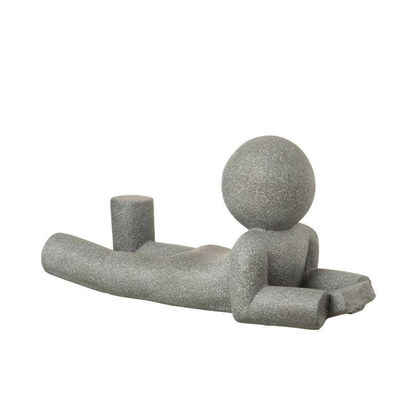 Figurine P'tit Maurice en position couché avec livre de couleur grise