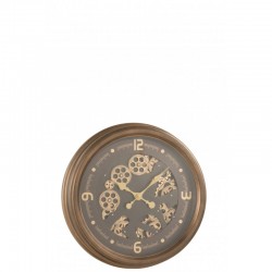 Reloj números arábigos engranaje interior metal+cristal antiguo oro Alt. 9 cm